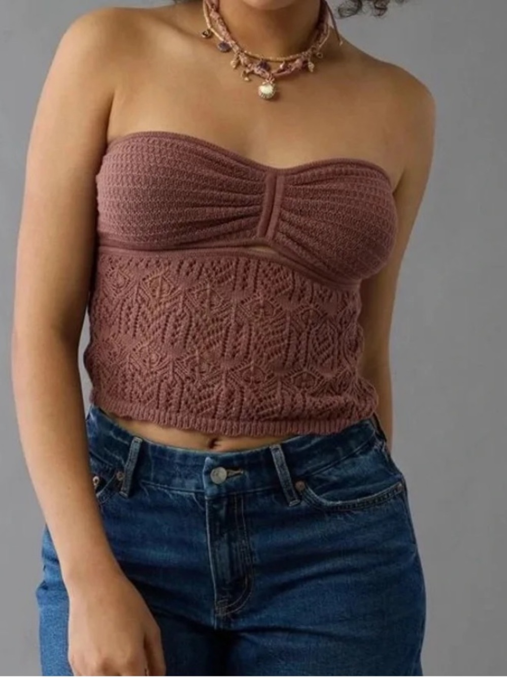 American Eagle Mauve Crochet Tube Top Sz Sm